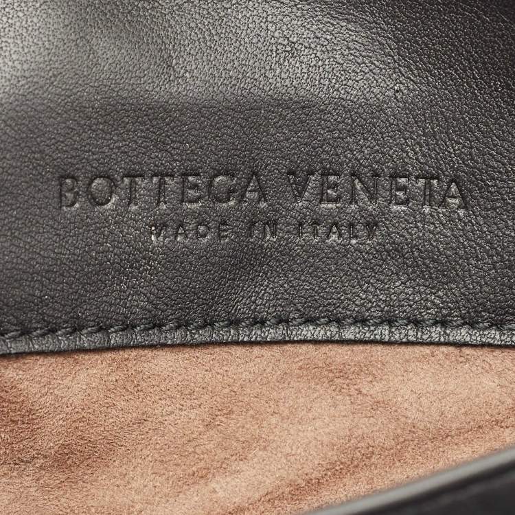 Pre Owned Bottega Veneta Black Intrecciato Leather Flap Chain Crossbody Bag