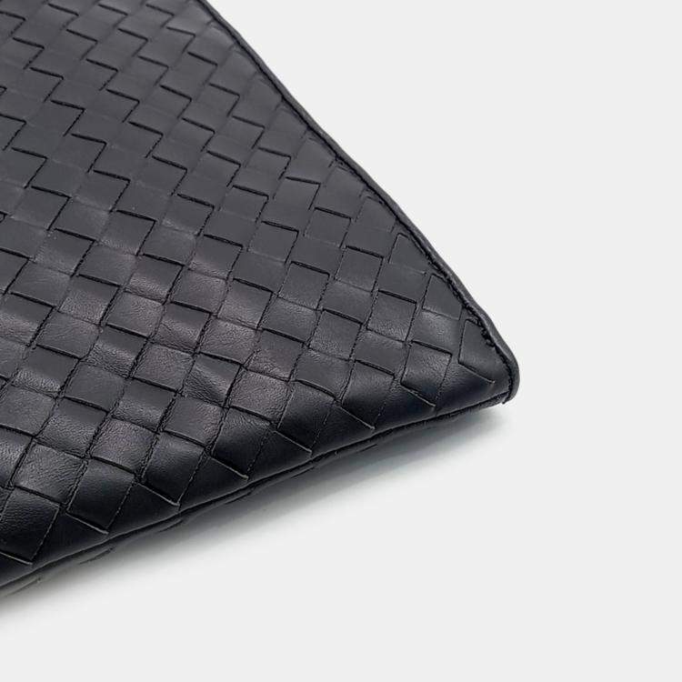 Pre Owned Bottega Veneta Black Leather Mesh Clutch