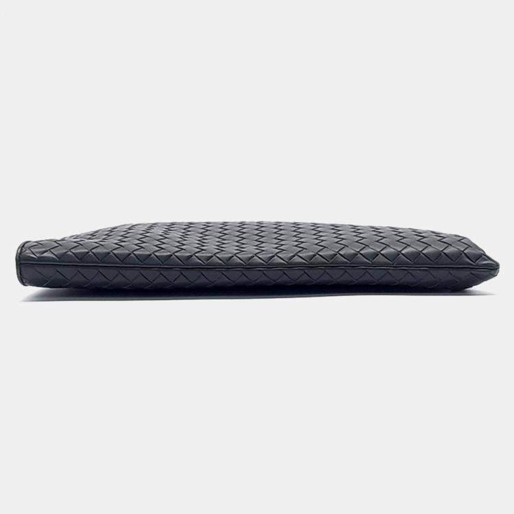 Pre Owned Bottega Veneta Black Leather Mesh Clutch
