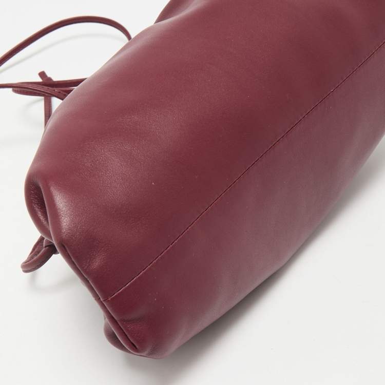 Pre Owned Bottega Veneta Burgundy Bordeaux Leather Mini The Pouch Bag