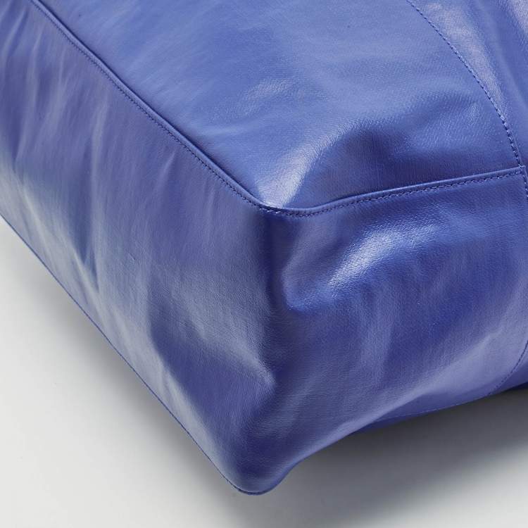 Pre Owned Bottega Veneta Blue Coated Canvas Oversized Tote