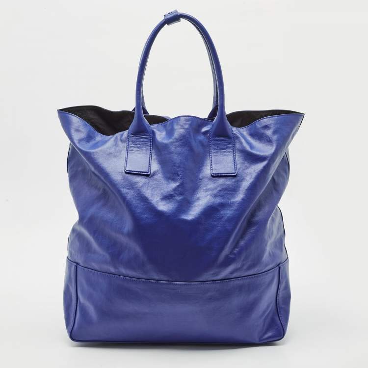 Pre Owned Bottega Veneta Blue Coated Canvas Oversized Tote
