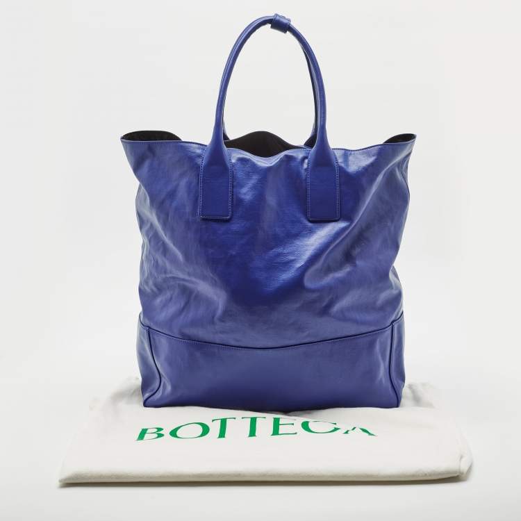 Pre Owned Bottega Veneta Blue Coated Canvas Oversized Tote