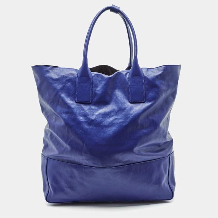 Pre Owned Bottega Veneta Blue Coated Canvas Oversized Tote