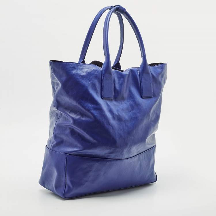Pre Owned Bottega Veneta Blue Coated Canvas Oversized Tote