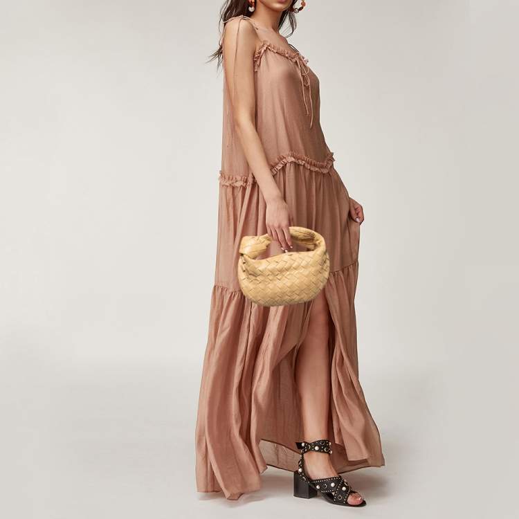 Pre Owned Bottega Veneta Beige Intrecciato Leather Mini Jodie Hobo