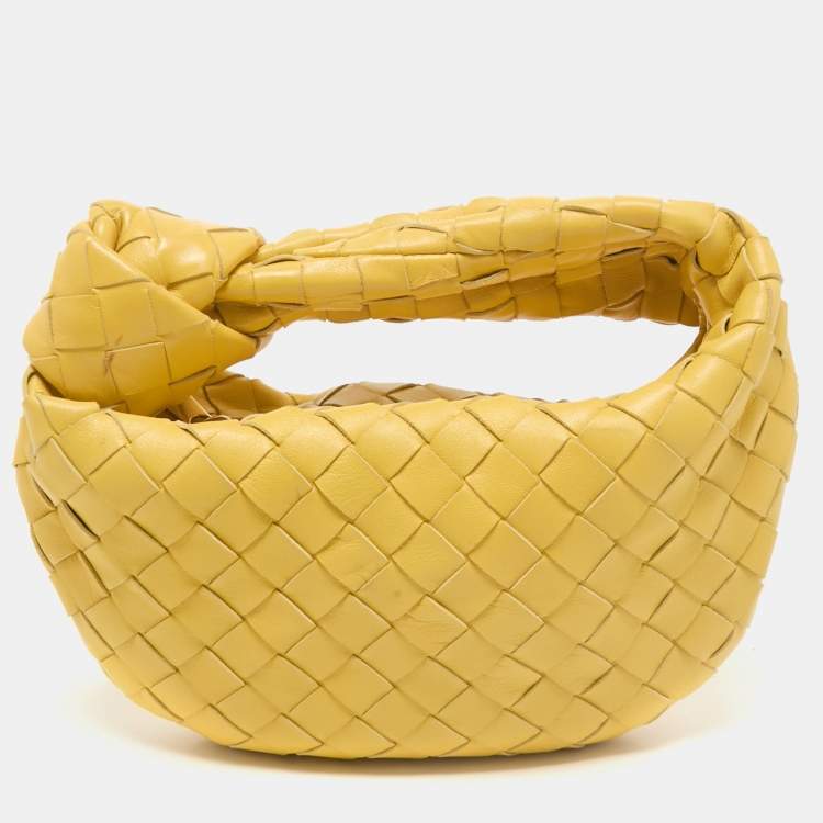 Pre Owned Bottega Veneta Yellow Intrecciato Leather Mini Jodie Hobo
