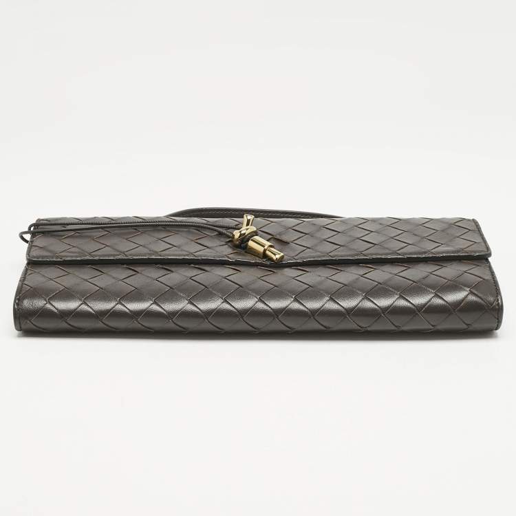 Pre Owned Bottega Veneta Dark Brown Intrecciato Leather Andiamo Long Clutch