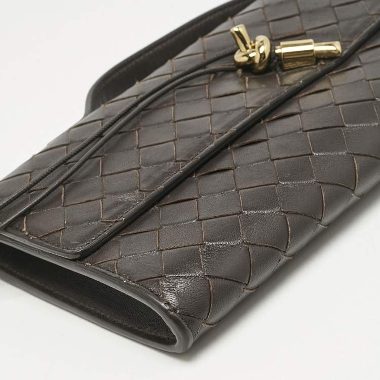 Pre Owned Bottega Veneta Dark Brown Intrecciato Leather Andiamo Long Clutch