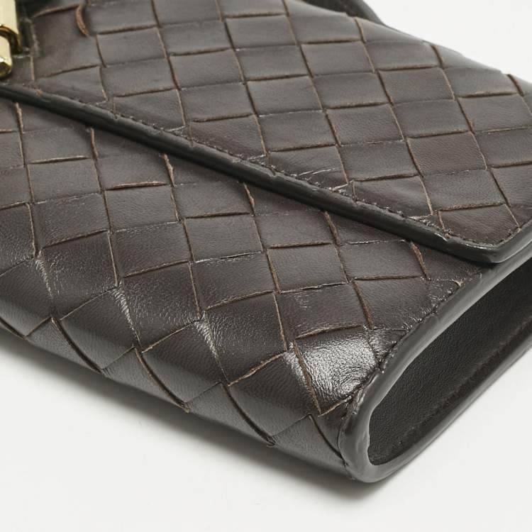 Pre Owned Bottega Veneta Dark Brown Intrecciato Leather Andiamo Long Clutch