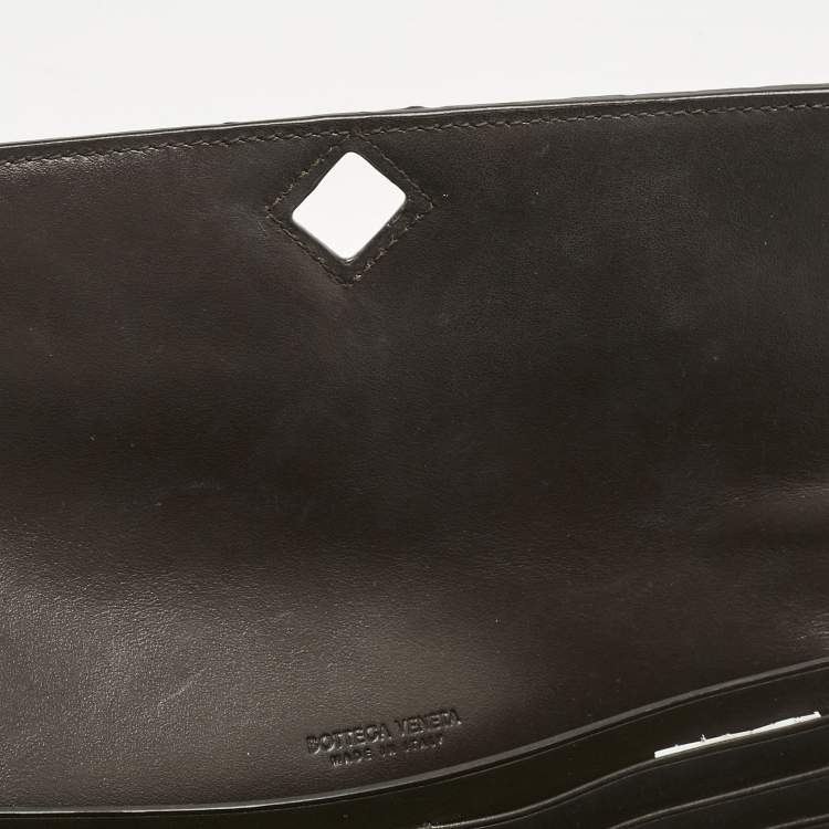 Pre Owned Bottega Veneta Dark Brown Intrecciato Leather Andiamo Long Clutch
