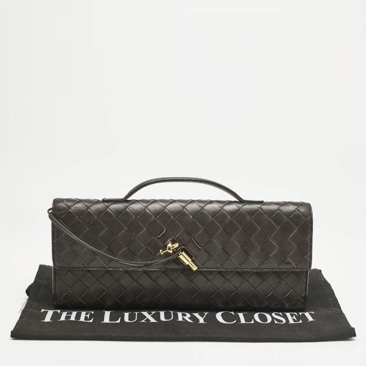 Pre Owned Bottega Veneta Dark Brown Intrecciato Leather Andiamo Long Clutch