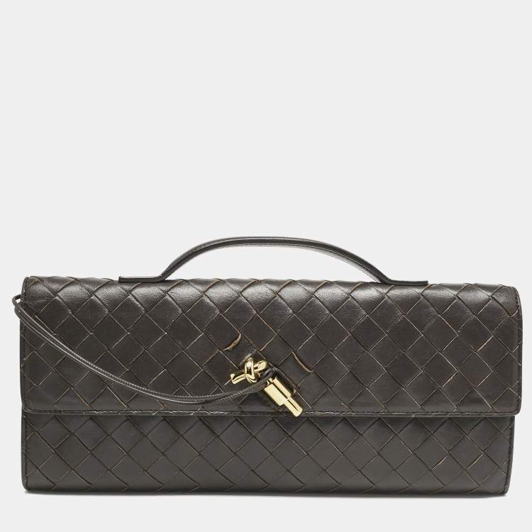 Pre Owned Bottega Veneta Dark Brown Intrecciato Leather Andiamo Long Clutch
