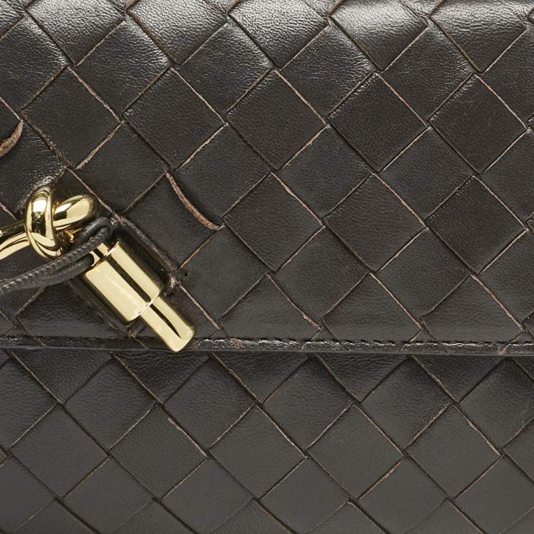Pre Owned Bottega Veneta Dark Brown Intrecciato Leather Andiamo Long Clutch