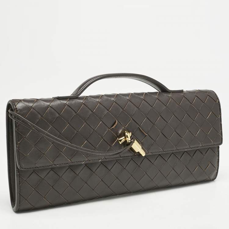 Pre Owned Bottega Veneta Dark Brown Intrecciato Leather Andiamo Long Clutch