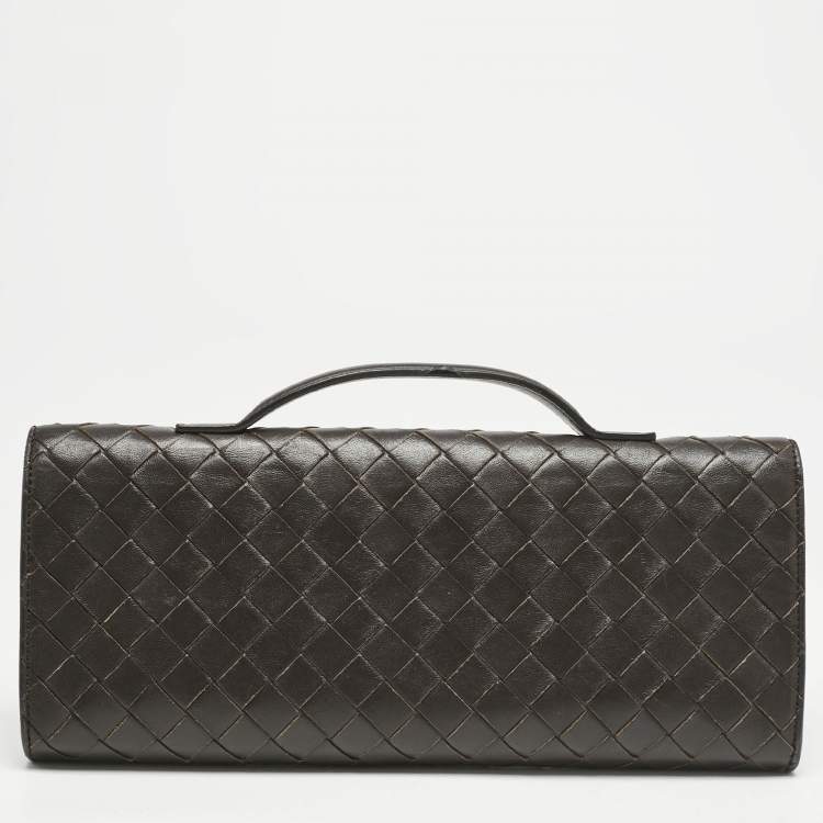 Pre Owned Bottega Veneta Dark Brown Intrecciato Leather Andiamo Long Clutch