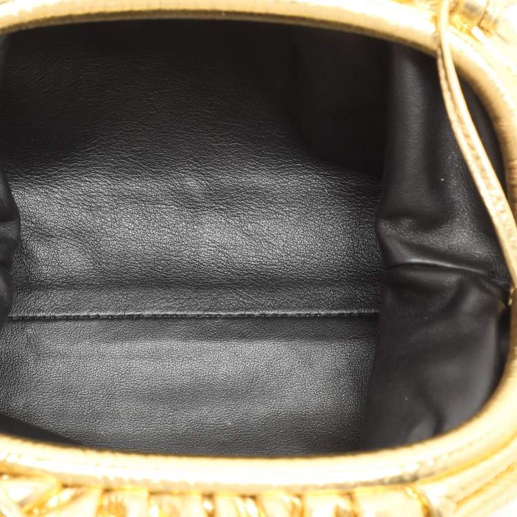 Pre Owned Bottega Veneta Metallic Gold Bark Leather Mini The Pouch Bag