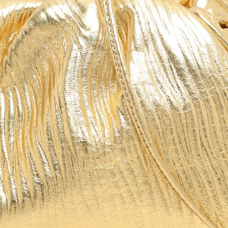 Pre Owned Bottega Veneta Metallic Gold Bark Leather Mini The Pouch Bag