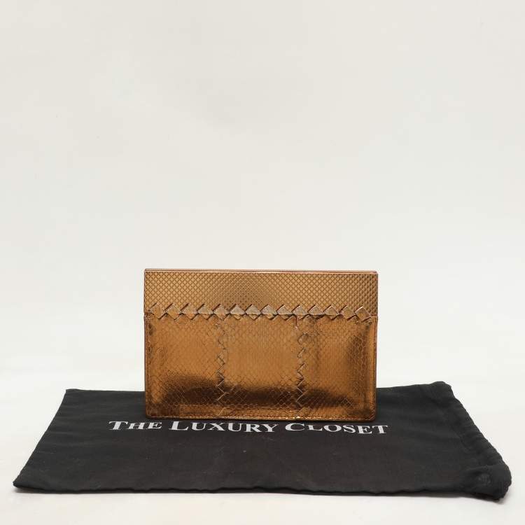 Pre Owned Bottega Veneta Gold Metalic Leather Frame Clutch