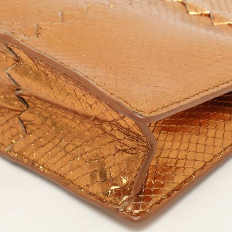 Pre Owned Bottega Veneta Gold Metalic Leather Frame Clutch