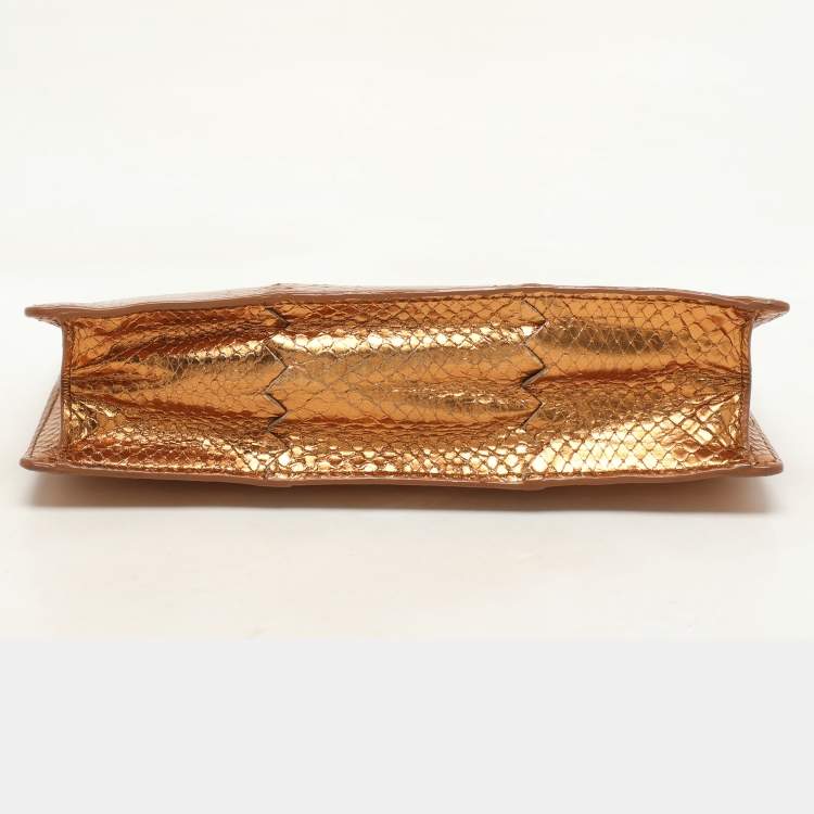 Pre Owned Bottega Veneta Gold Metalic Leather Frame Clutch