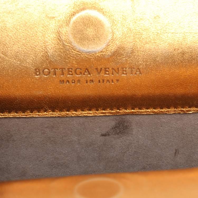 Pre Owned Bottega Veneta Gold Metalic Leather Frame Clutch
