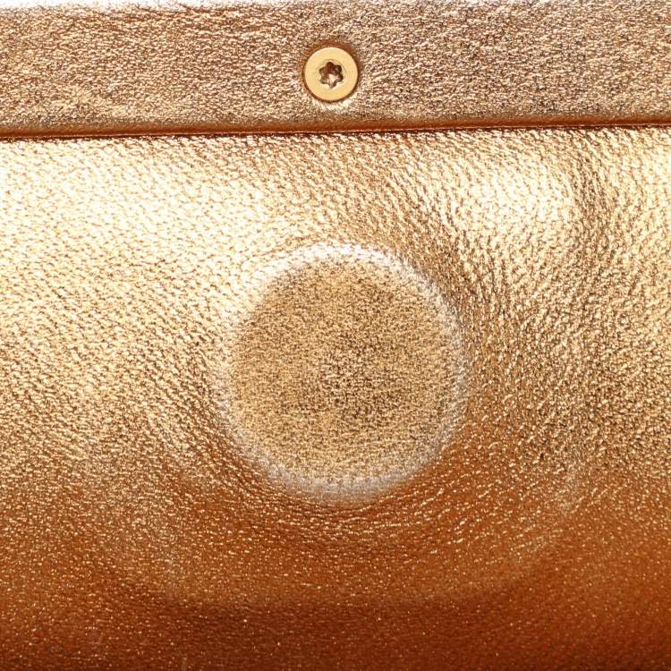 Pre Owned Bottega Veneta Gold Metalic Leather Frame Clutch