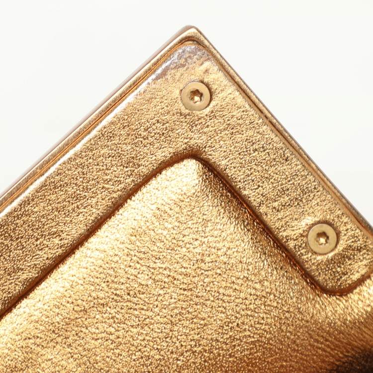 Pre Owned Bottega Veneta Gold Metalic Leather Frame Clutch