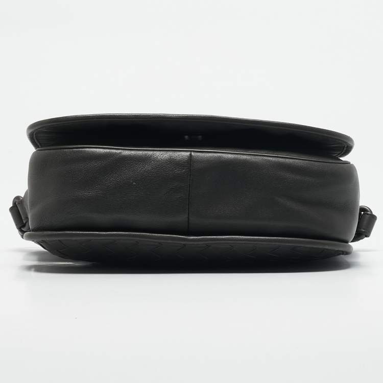 Pre Owned Bottega Veneta Grey Intrecciato Leather Flap Crossbody Bag