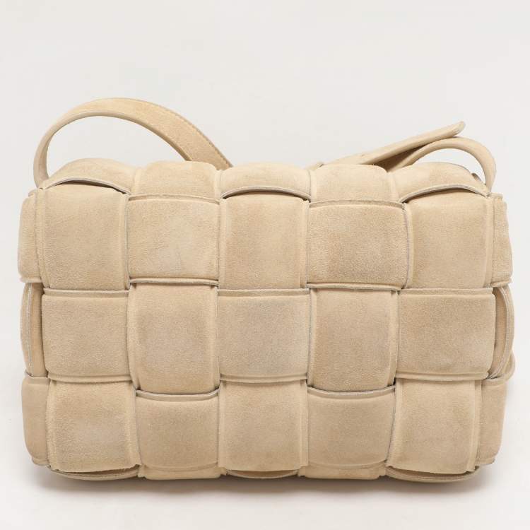 Pre Owned Bottega Veneta Beige Padded Suede Cassette Shoulder Bag