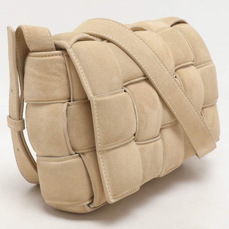 Pre Owned Bottega Veneta Beige Padded Suede Cassette Shoulder Bag