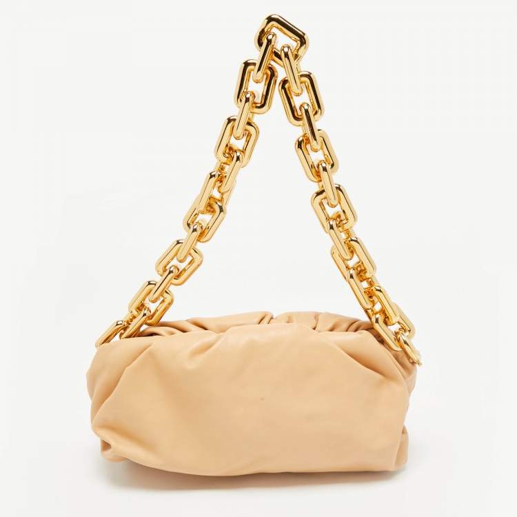 Pre Owned Bottega Veneta Beige Leather The Chain Pouch Bag