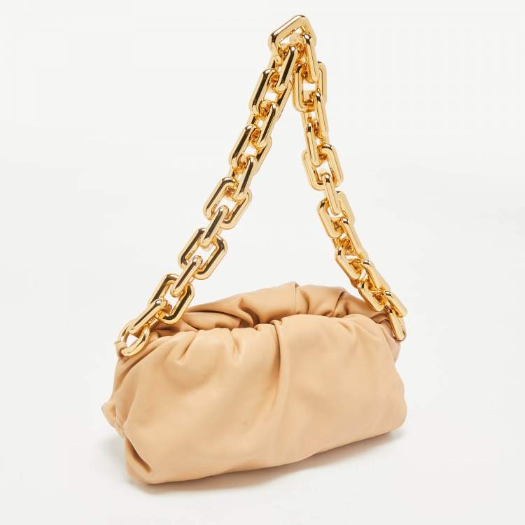 Pre Owned Bottega Veneta Beige Leather The Chain Pouch Bag