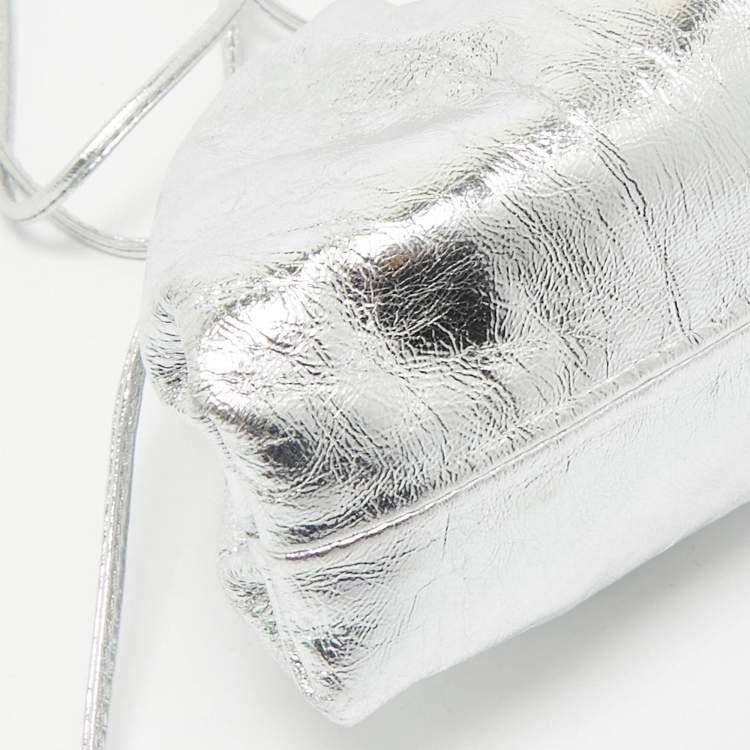 Pre Owned Bottega Veneta Silver Leather Mini The Pouch Clutch 
