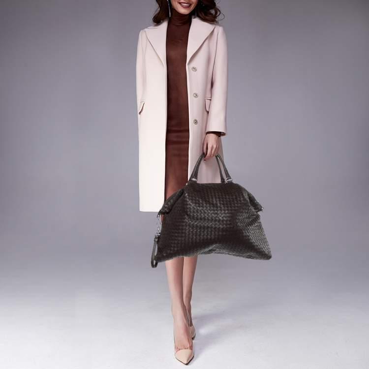 Pre Owned Bottega Veneta Dark Brown Intrecciato Leather Maxi Convertible Tote