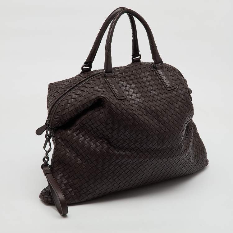 Pre Owned Bottega Veneta Dark Brown Intrecciato Leather Maxi Convertible Tote