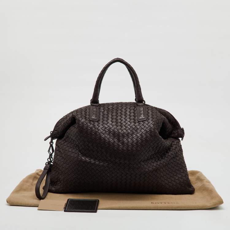 Pre Owned Bottega Veneta Dark Brown Intrecciato Leather Maxi Convertible Tote