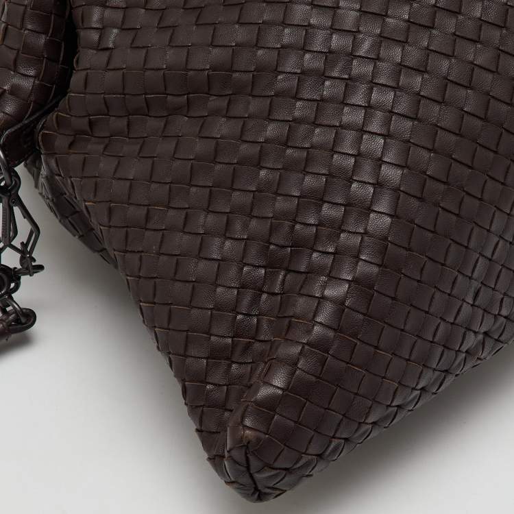 Pre Owned Bottega Veneta Dark Brown Intrecciato Leather Maxi Convertible Tote