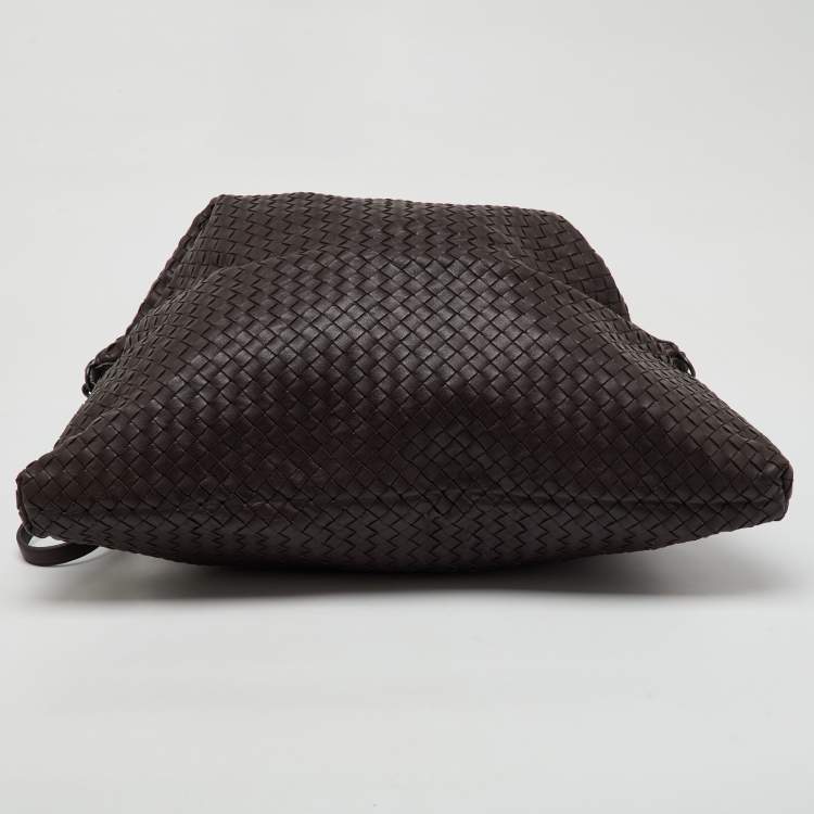 Pre Owned Bottega Veneta Dark Brown Intrecciato Leather Maxi Convertible Tote