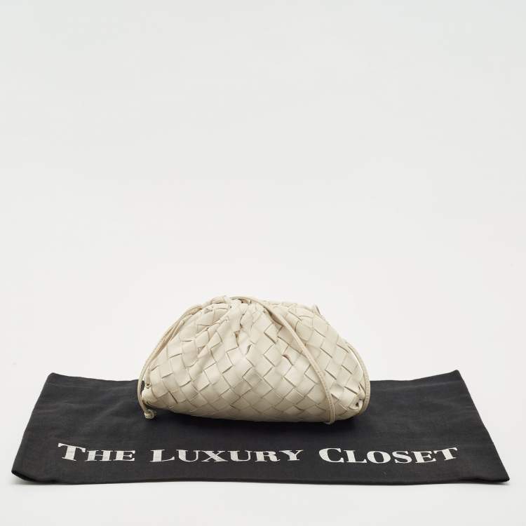 Pre Owned Bottega Veneta White Intrecciato Leather Mini The Pouch Clutch 