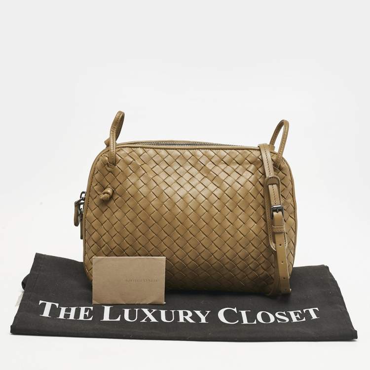 Pre Owned Bottega Veneta Dark Beige Intrecciato Leather Nodini Crossbody Bag