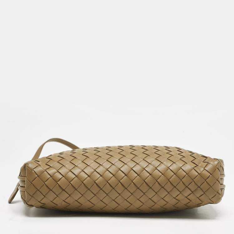 Pre Owned Bottega Veneta Dark Beige Intrecciato Leather Nodini Crossbody Bag