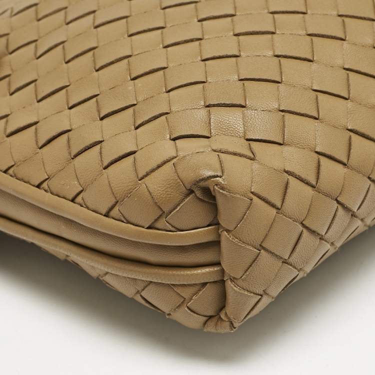 Pre Owned Bottega Veneta Dark Beige Intrecciato Leather Nodini Crossbody Bag