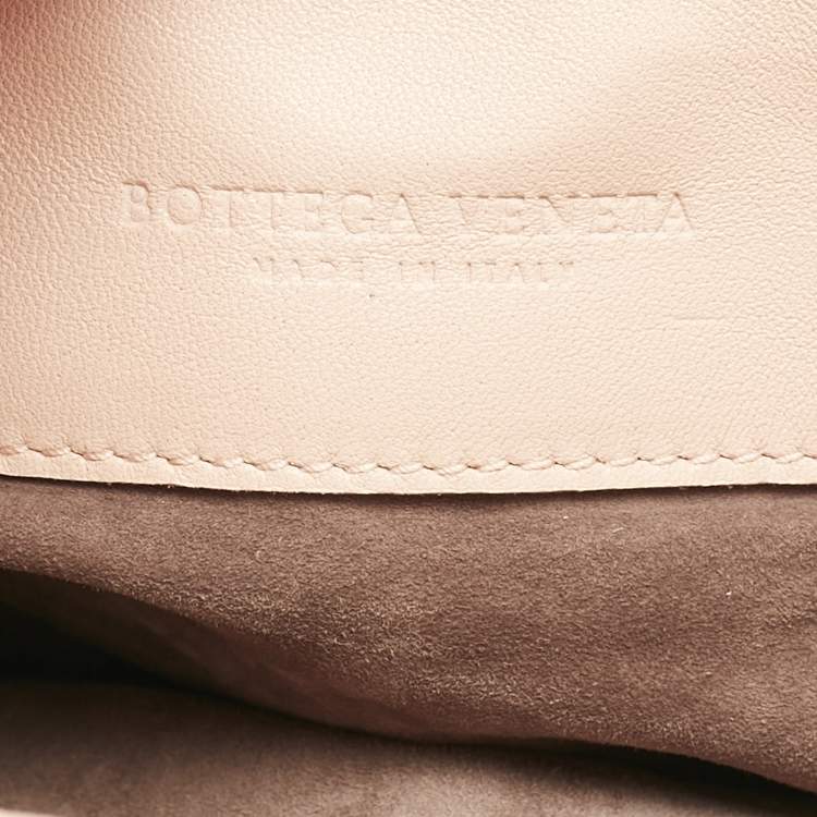 Pre Owned Bottega Veneta Salmon/Beige Intrecciato Leather and Snakeskin Frame Tote