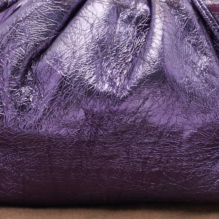 Pre Owned Bottega Veneta Metallic Purple Leather Mini The Pouch Clutch 