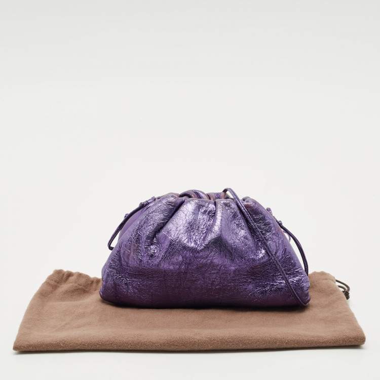 Pre Owned Bottega Veneta Metallic Purple Leather Mini The Pouch Clutch 