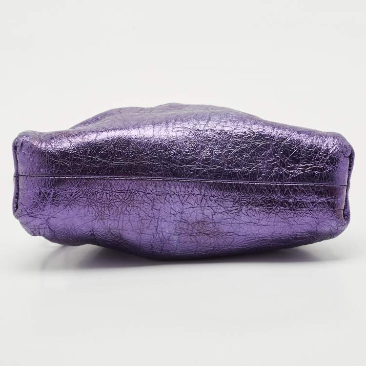 Pre Owned Bottega Veneta Metallic Purple Leather Mini The Pouch Clutch 