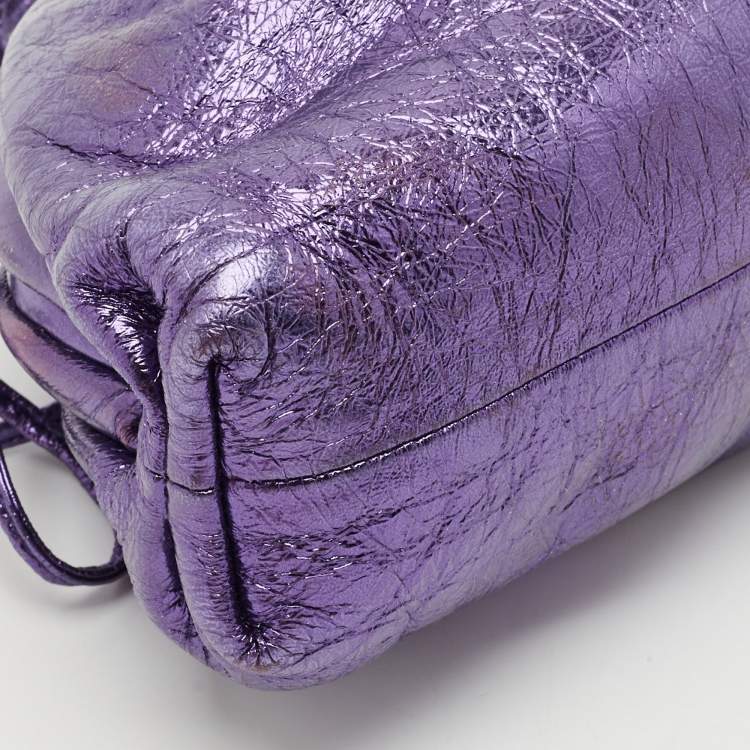 Pre Owned Bottega Veneta Metallic Purple Leather Mini The Pouch Clutch 