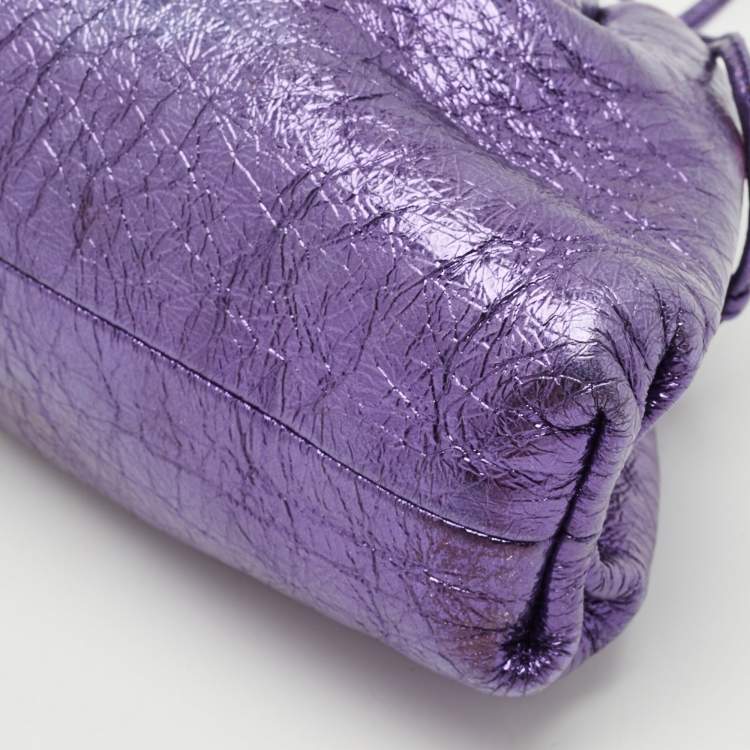 Pre Owned Bottega Veneta Metallic Purple Leather Mini The Pouch Clutch 
