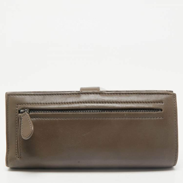 Pre Owned Bottega Veneta Dark Beige Intrecciato Leather Bifold Continental Wallet